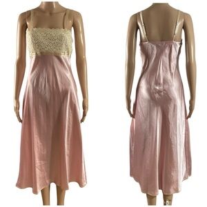 Jones New York Intimates Solid Satin Slip Dress Pink Lace Bodice Size Small